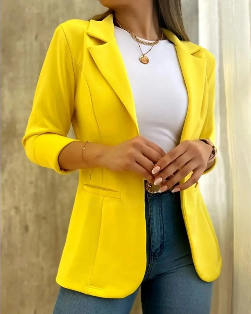 Mulheres outono primavera casaco lapela manga longa formal negócios ol commute jaqueta chaquetas para mujeres