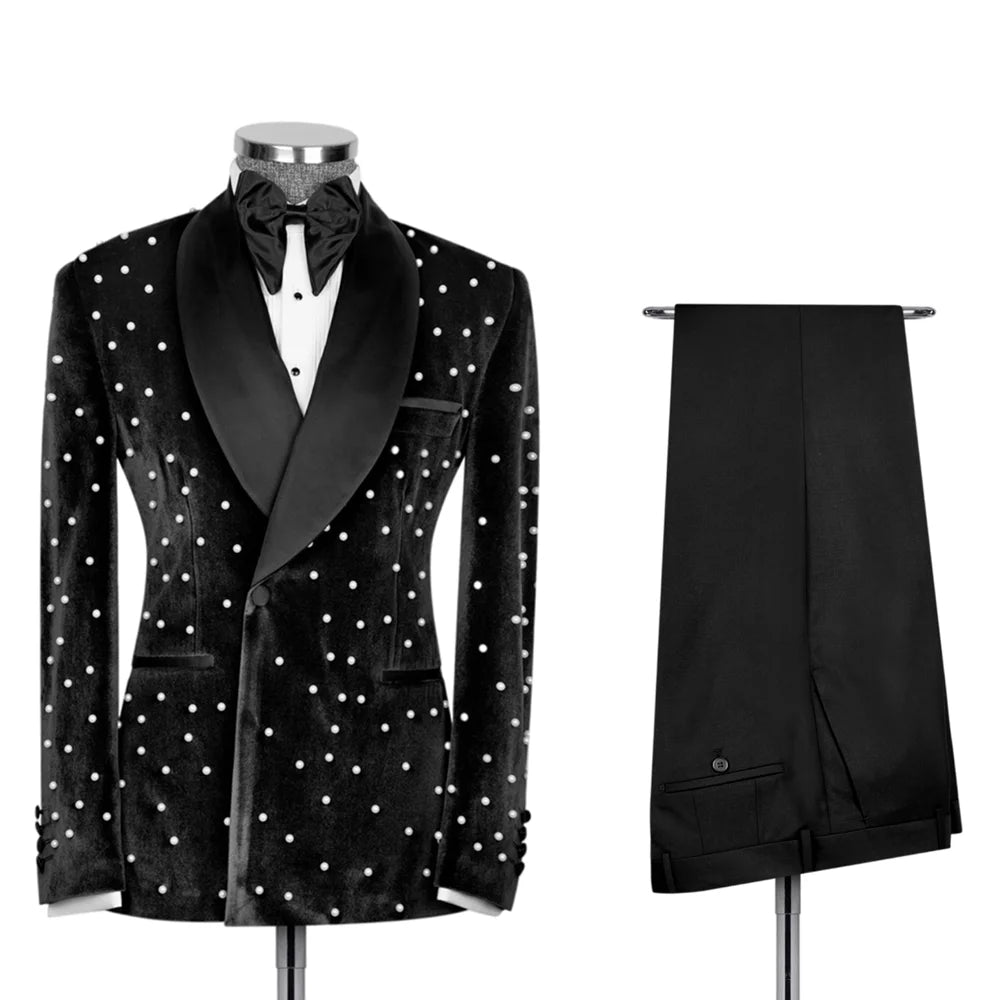 Ternos masculinos de veludo jaqueta slim fit 2 peças/bordado de pérola personalização avançada blazer masculino/moda roupa de noivo de casamento
