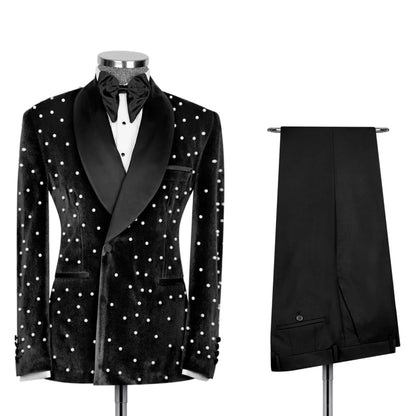 Ternos masculinos de veludo jaqueta slim fit 2 peças/bordado de pérola personalização avançada blazer masculino/moda roupa de noivo de casamento