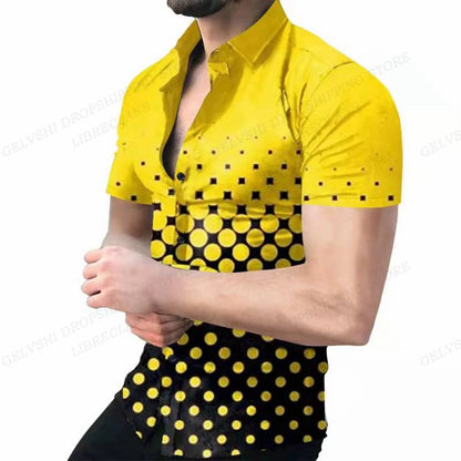 Camisas de praia com estampa geométrica 3D, camisas havaianas de manga curta, blusas masculinas, camisa gráfica, camisa Cuba, roupas masculinas