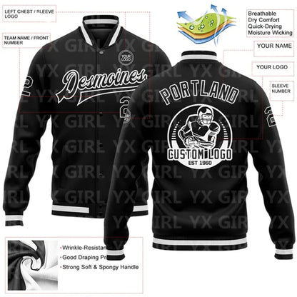 Jaqueta Varsity Personalizada Preta e Branca com Botões, Jaqueta de Baseball
