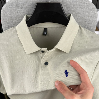 Camisa Polo Masculina de Manga Curta 100% Algodão Puro de Marca de Luxo, Coleção Verão 2026, com Bordado de Pônei, Estilo Golfe e Casual