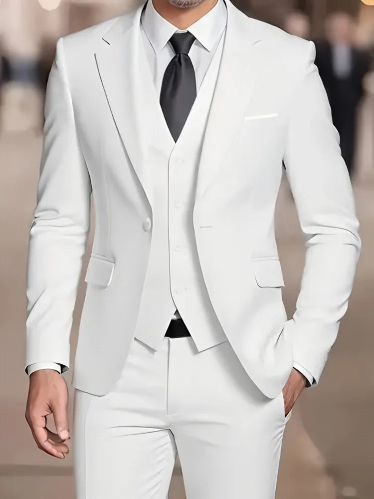 Novo terno bege masculino negócios smoking formal 3/2/1 peça vestido único breasted noivo padrinho de formatura festa de casamento