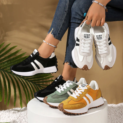 Moda novo estilo elegante rendas até sapatos casuais femininos primavera/outono dedo do pé redondo sola grossa anti deslizamento sapatos esportivos confortáveis