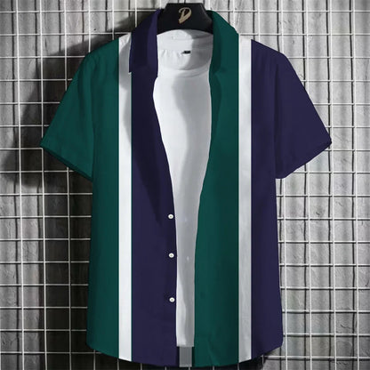 Camisa Havaiana Masculina com Estampa 3D Listrada, Casual, Manga Curta, para Festa na Praia, Caimento Solto, com Design Floral