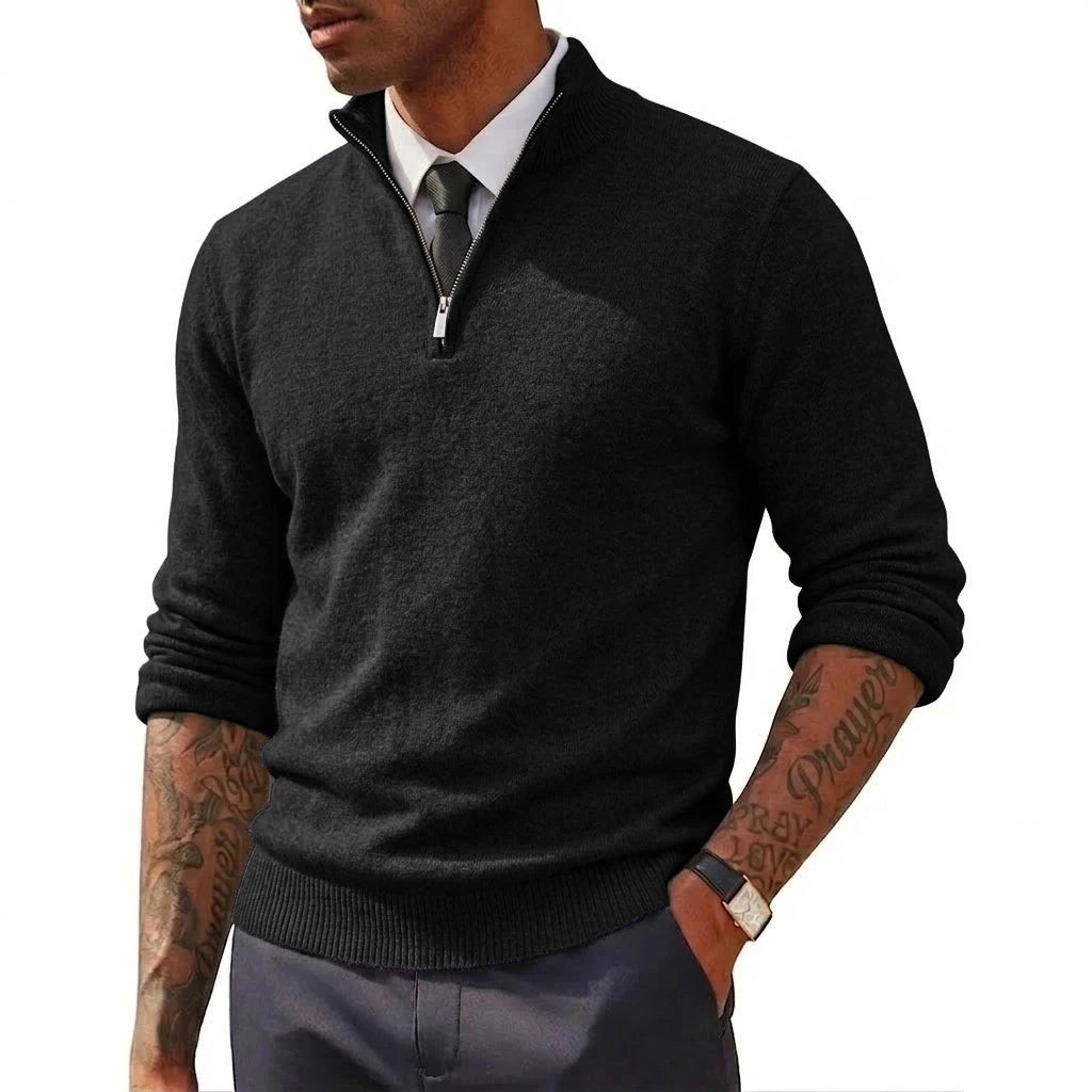 Novos Suéteres Masculinos com Zíper na Gola, Slim Fit, Leves, Gola Alta, Pulôver Casual com Zíper, Suéteres Polo de Manga Longa, Streetwear