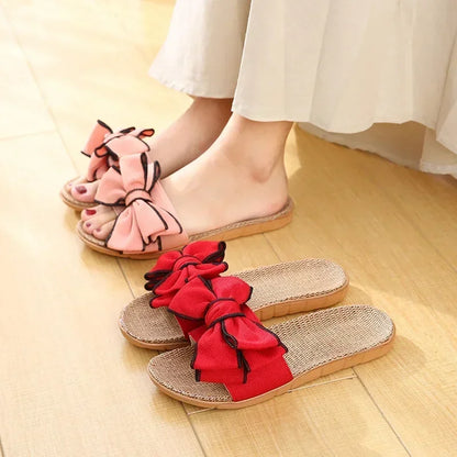 Chinelo feminino casual de verão, confortável, em linho listrado com laço, sandália plataforma, ideal para uso interno.