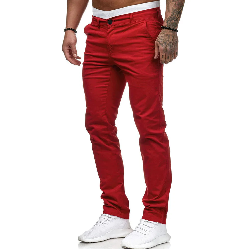 Men Slim Pants Autumn Male One Button Solid Color Straight Workwear Full Trousers BSD-8816