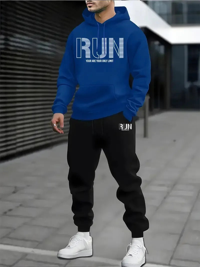 The 2025 Spring and Autumn new men's hoodie set is a casual and fashionable streetwear collection with letter prints