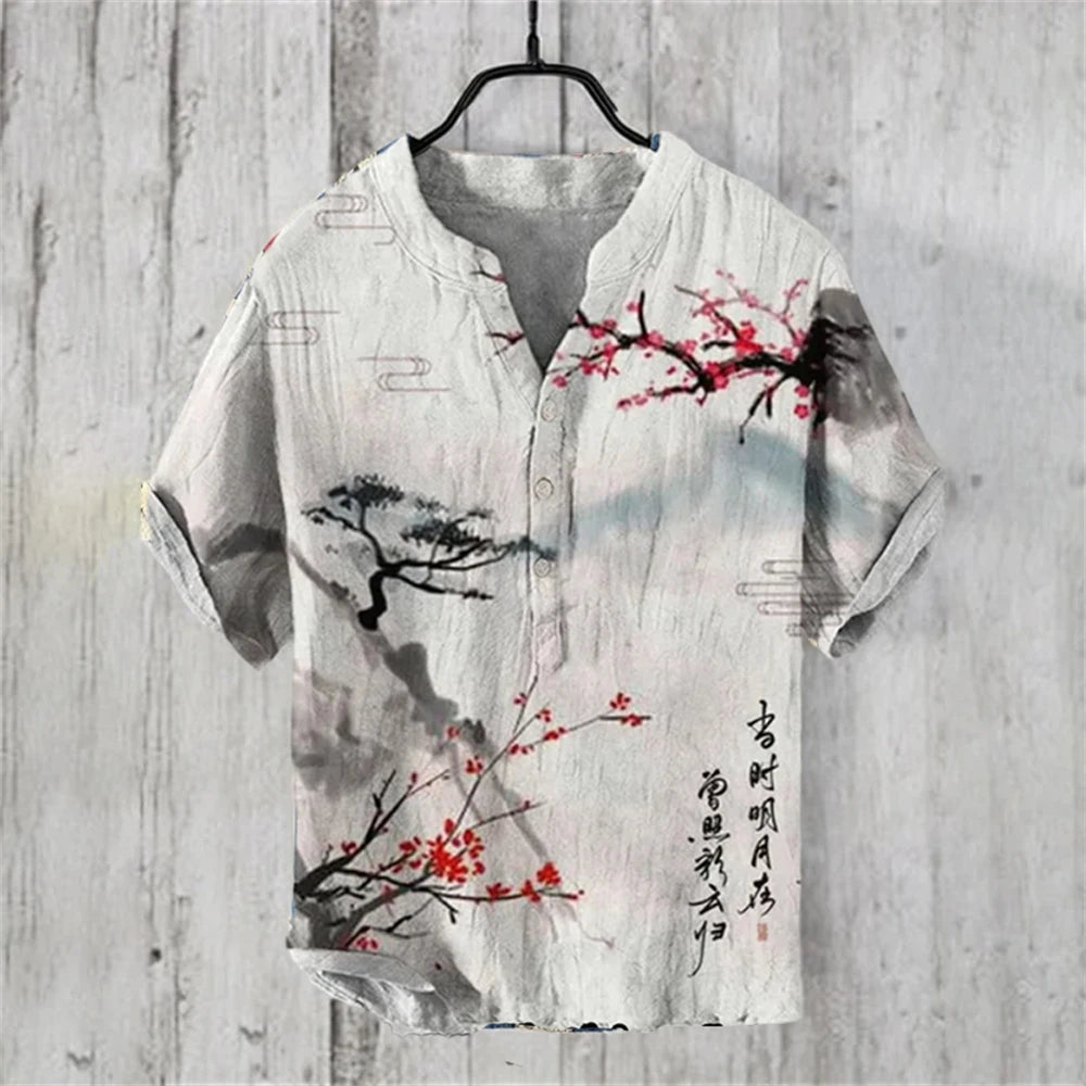 Camisa Polo Masculina de Manga Curta com Estampa de Carpa Japonesa Retro Ukiyo-E, Confortável e de Alta Qualidade