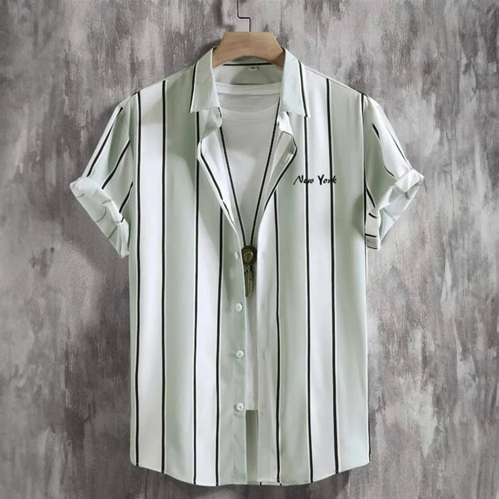 2025 Male Clothes Simple Stripes 3d Hawaiian Shirt Men Clothes Loose Breathable Men's Shirts Summer Male Shirts Short Sleeve