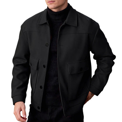 Fornecimento especial transfronteiriço para homens cor sólida lapela bolso jaqueta de lã single-breasted ferramentas vento atacado z8067