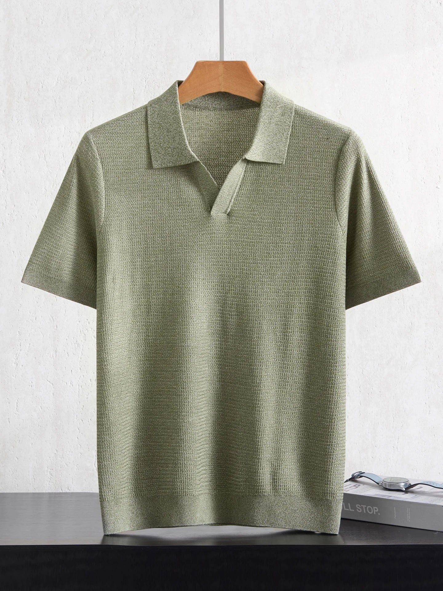 Camiseta Polo Masculina Nova de Verão 100% Liocel, Gola Polo, Cor Sólida, Malha Fina, Pulôver Casual de Negócios, Manga Curta