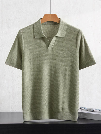 Camiseta Polo Masculina Nova de Verão 100% Liocel, Gola Polo, Cor Sólida, Malha Fina, Pulôver Casual de Negócios, Manga Curta