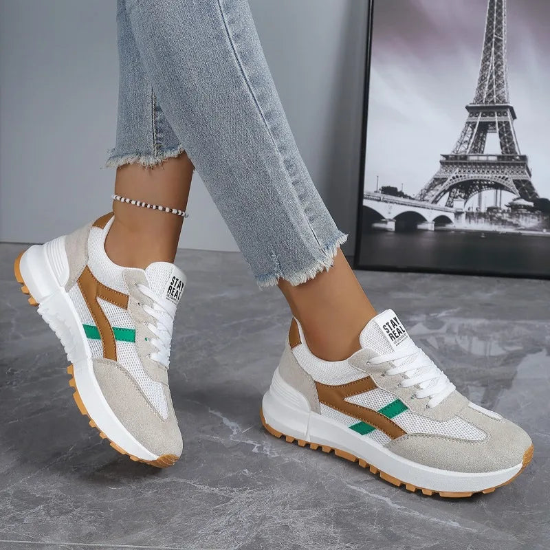 Tênis femininos novos para primavera/outono 2026, casuais, com cadarço, de grife, luxuosos, plataforma, estilo mocassim, antiderrapantes e confortáveis.