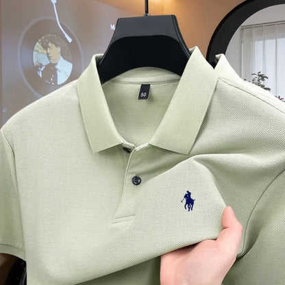 Camisa Polo Masculina de Manga Curta 100% Algodão Puro de Marca de Luxo, Coleção Verão 2026, com Bordado de Pônei, Estilo Golfe e Casual