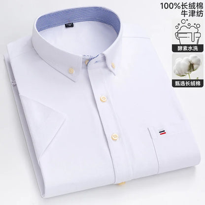 100% algodão puro oxford camisas masculinas manga curta xadrez macio regular ajuste formal vestido camisa blusa social roupas masculinas 6xl 7xl