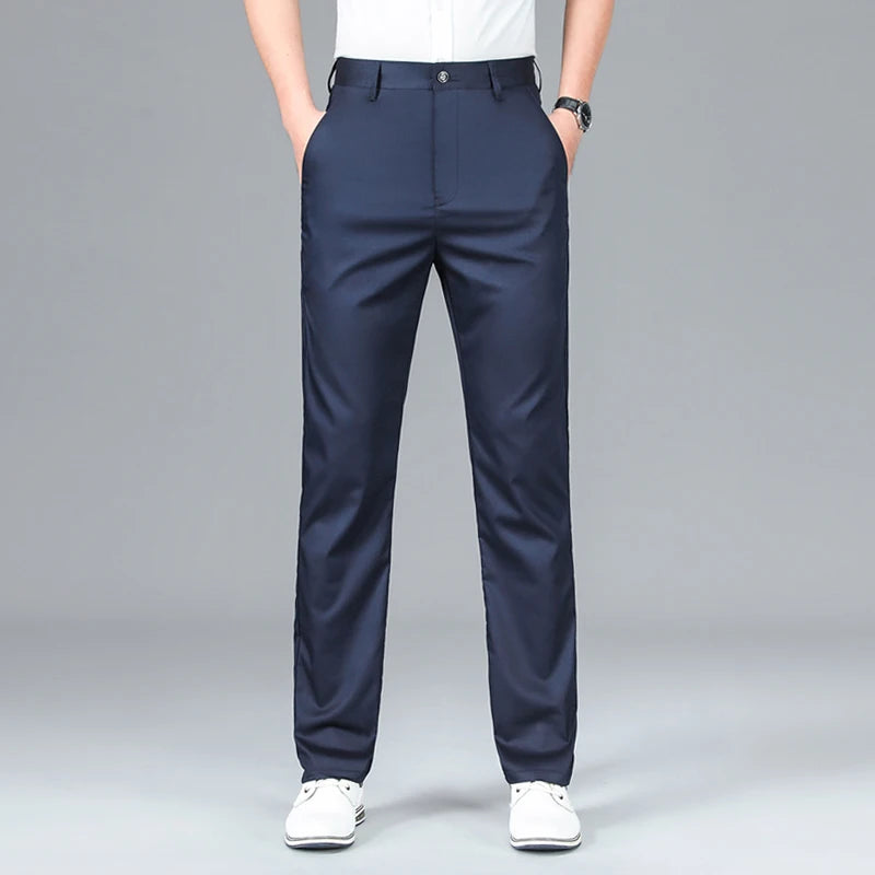 Calça casual fina de fibra de bambu masculina, estilo clássico, moda comercial, marca de luxo masculina, nova, verão 2022