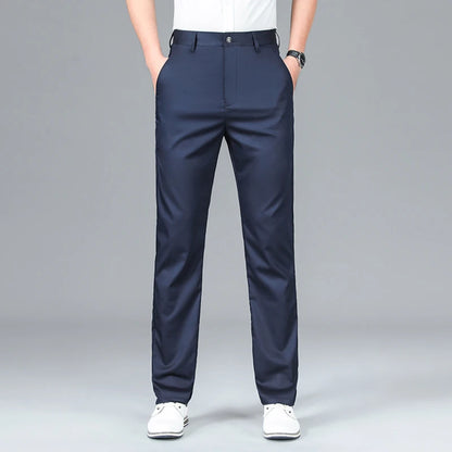 Calça casual fina de fibra de bambu masculina, estilo clássico, moda comercial, marca de luxo masculina, nova, verão 2022