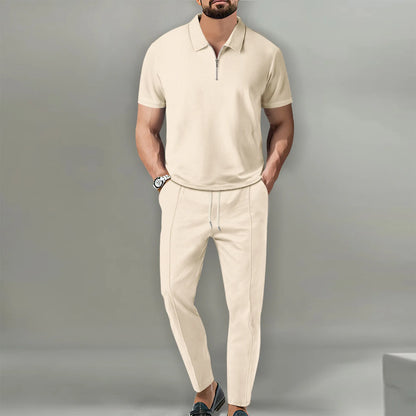 Verão masculino esportes polo terno de manga curta elegante zíper camisa polo e shorts conjunto masculino casual streetwear 2 peças lazer esportes conjunto