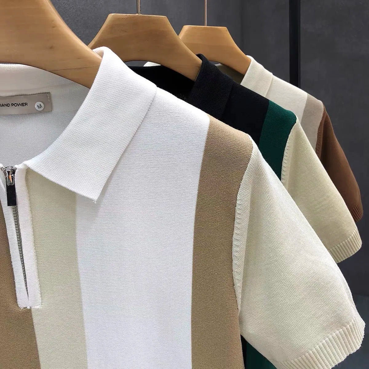 Meia zip estilo ocidental seda gelo fino suéter de manga curta para homens verão legal malha camiseta para homens camisa polo de alta qualidade