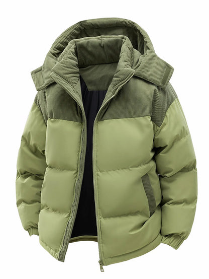 Jaqueta masculina de algodão com capuz, espessada e quente no inverno, à prova de vento e resistente ao frio, simples e versátil para roupas de trabalho