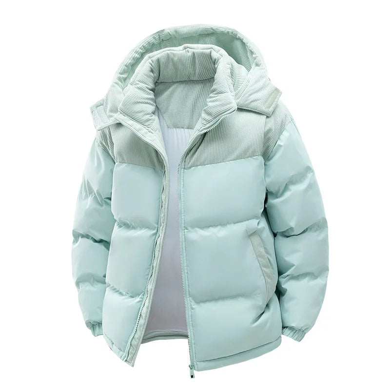 Casaco de Inverno Masculino KIDWHXR, Parka Acolchoada Quente com Capuz, Jaqueta Casual Solta com Bolso e Zíper, Manga Longa