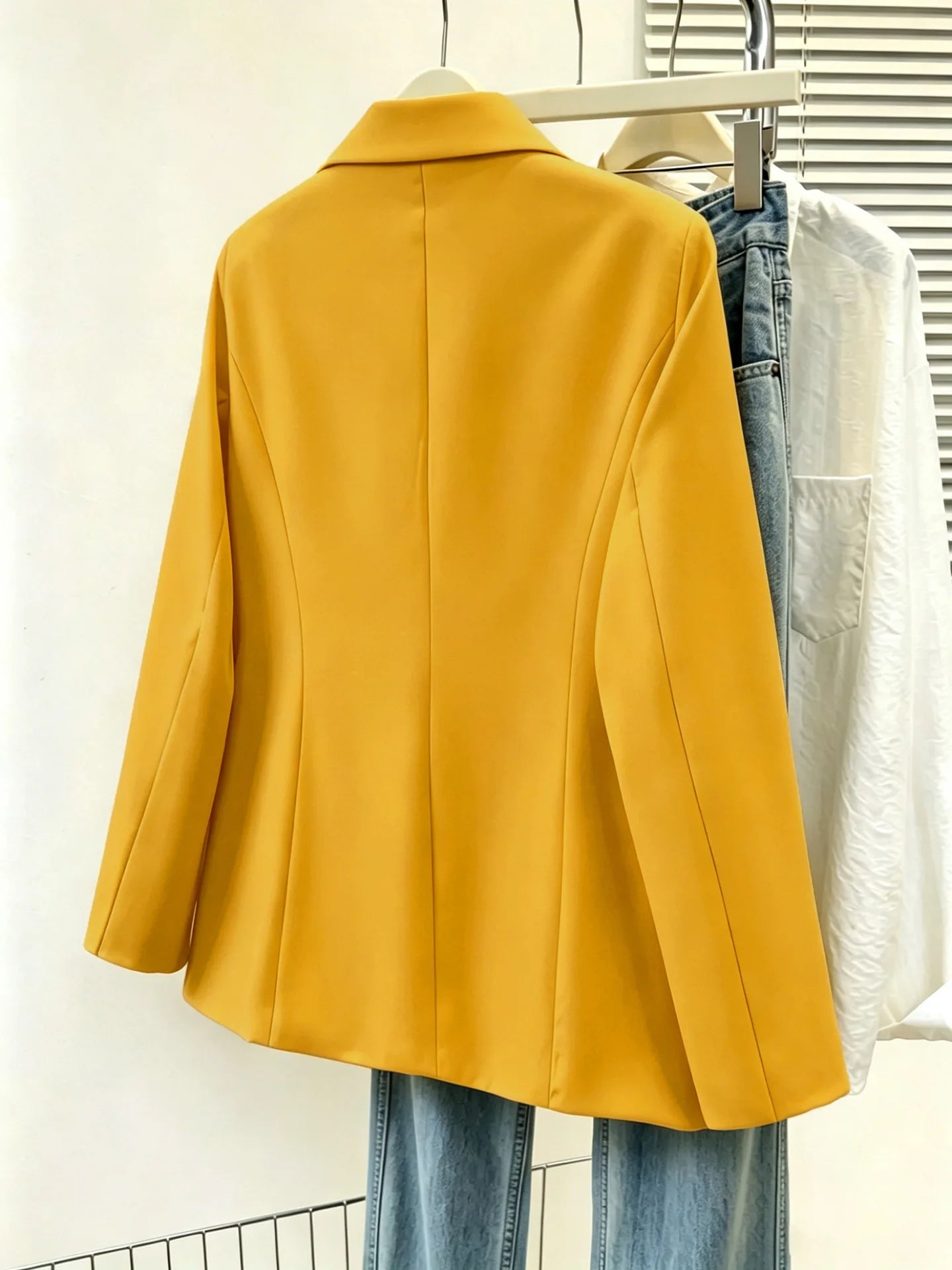 Blazer Feminino Slim de Um Botão com Lapela Entalhada e Manga Longa para Outono/Verão - Casaco Social para Trabalho YZFFS-YY88P35