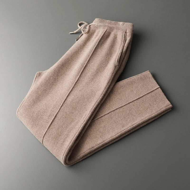 Outono e inverno novo grosso lazer calças de caxemira calças de malha fina masculina 100% calças de lã pura para manter aquecido