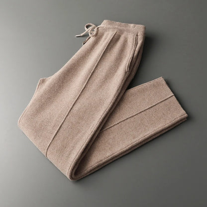 Outono e inverno novo grosso lazer calças de caxemira calças de malha fina masculina 100% calças de lã pura para manter aquecido