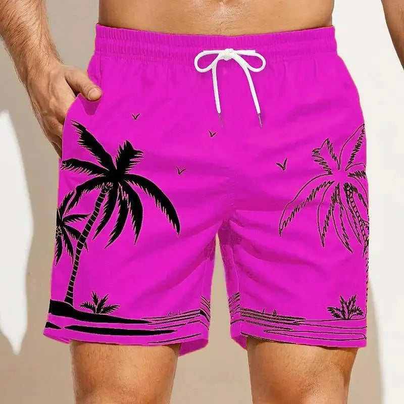 Calção de Banho Havaiano de Secagem Rápida Masculina, Shorts Esportivos para Férias, Estampado 3D Coqueiro, Solto, Moda Verão, 6XL