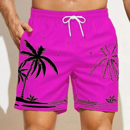 Calção de Banho Havaiano de Secagem Rápida Masculina, Shorts Esportivos para Férias, Estampado 3D Coqueiro, Solto, Moda Verão, 6XL