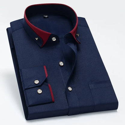 Camisa de negócios masculina manga longa botão para baixo camisa social anti-rugas escritório camisa masculina manga longa cor preta casual