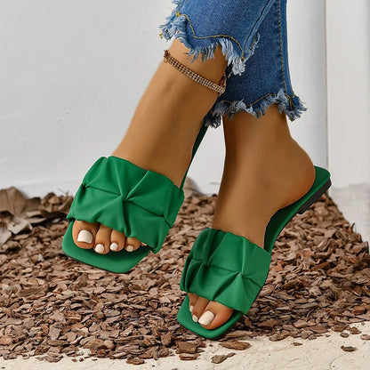 Sandálias femininas da moda, bico quadrado, sapatos de verão para mulheres, sandálias rasteiras estilo coreano, chinelos de verão, sandálias femininas.