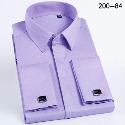 Qualidade masculina abotoaduras francesas camisa botão escondido camisa masculina manga longa casual fino ajuste manguito camisas de vestido (abotoaduras incluídas)