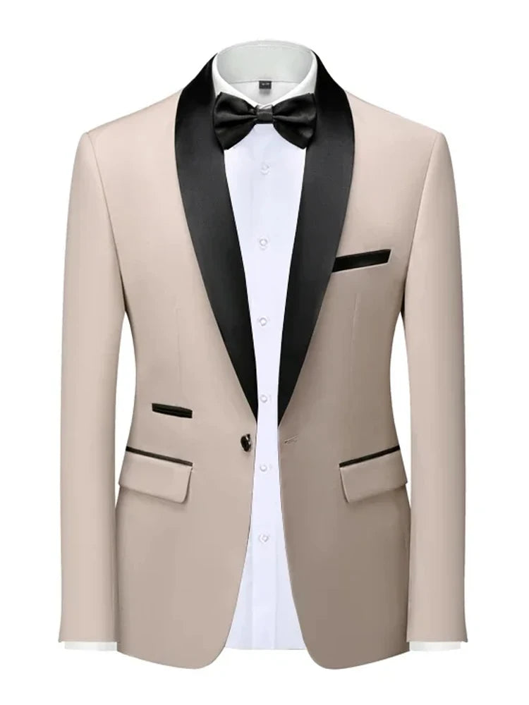 Mens Blazer Slim Fit Tuxedo Suits Jacket Shawl Collar Solid Jacket Wedding Dinner Prom One Button Blazer Jacket