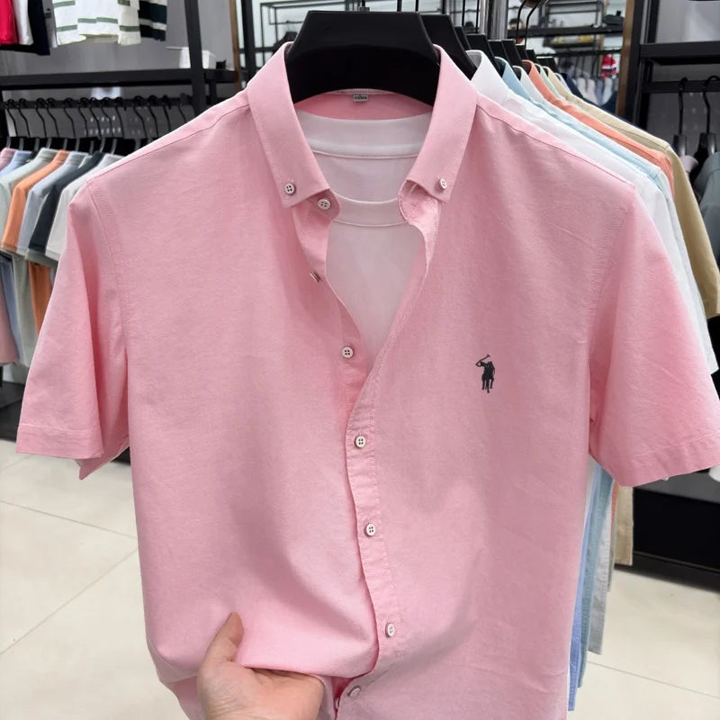 Camiseta masculina 100% algodão puro manga curta nova com bordado Paul Pony de marca de alta qualidade casual para negócios moderna e respirável