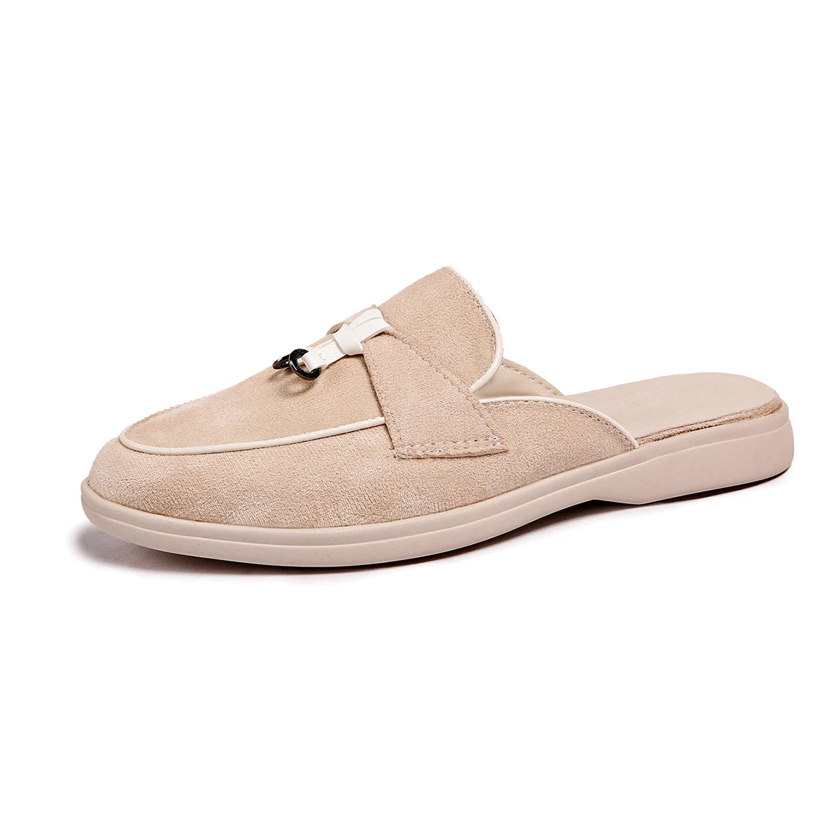 Novas Pantufas Femininas de Camurça 2026 Retrô com Bico Fechado, Sola Plana Antiderrapante e Confortáveis, Estilo Slide Aberto Atrás