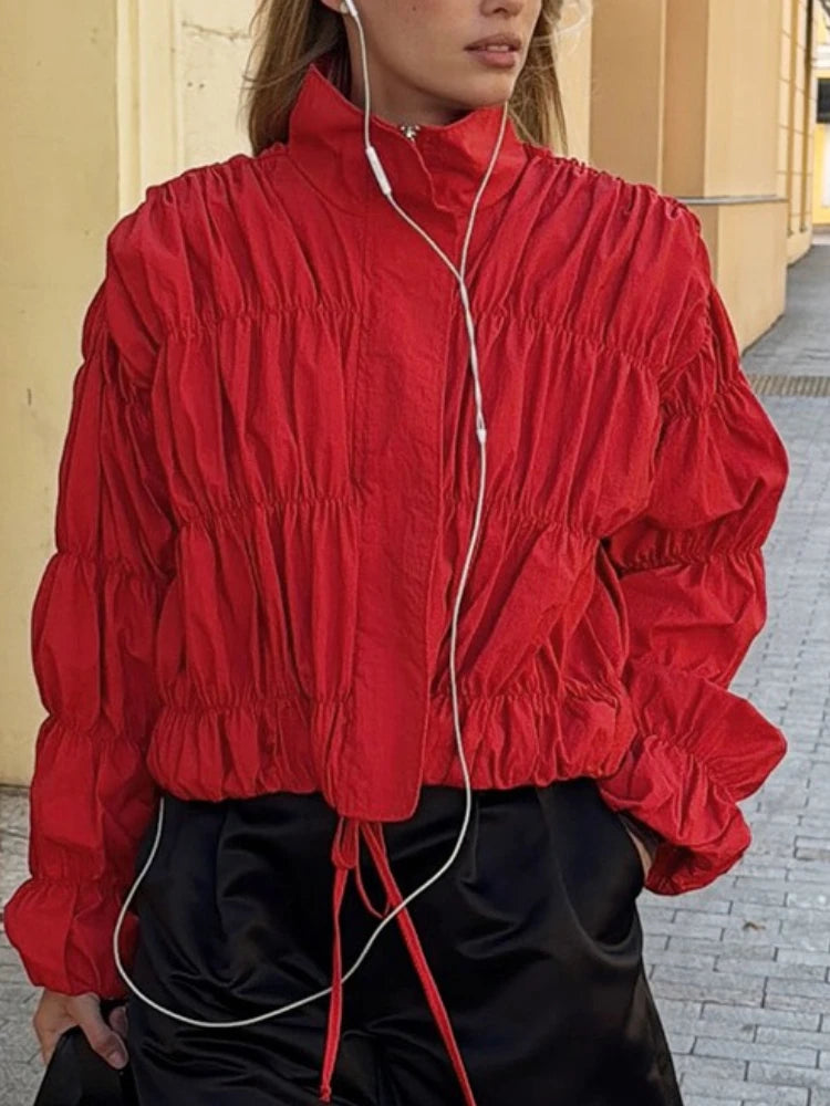 Tossy sólido deslocamento jaquetas plissadas para mulheres mangas compridas gola solta streetwear recortado 2025 casaco feminino