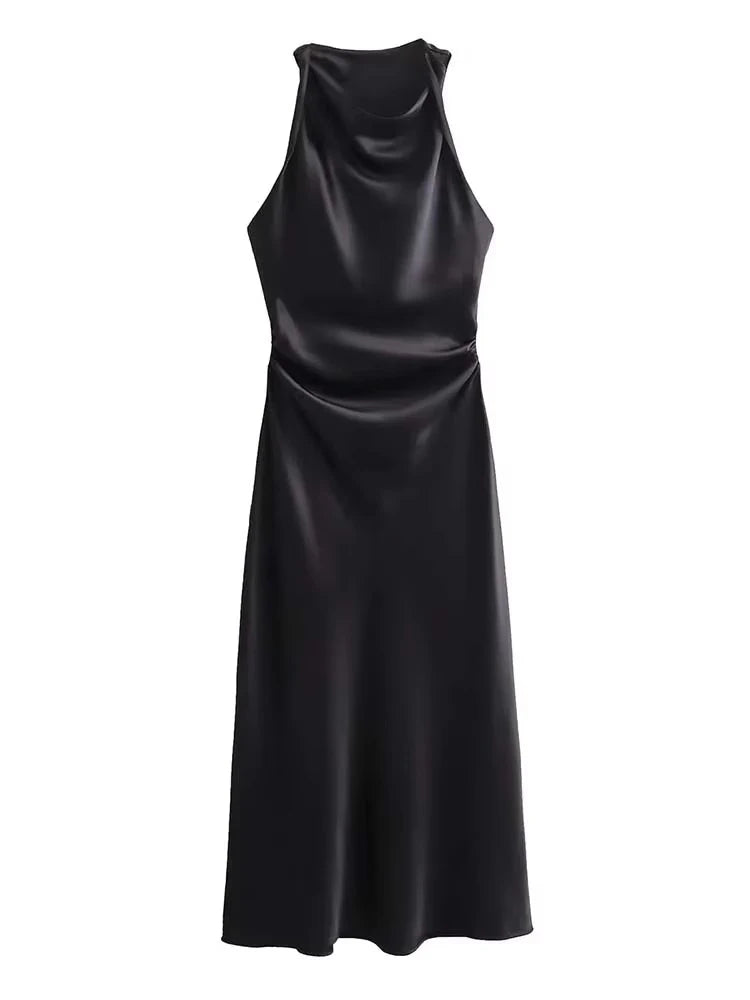Vestidos Longos de Cetim para Mulheres 2026, Vestido Midi Slip de Verão, Vestido Sexy para Festa Noturna, Vestidos Elegantes Sem Mangas