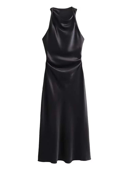 Vestidos Longos de Cetim para Mulheres 2026, Vestido Midi Slip de Verão, Vestido Sexy para Festa Noturna, Vestidos Elegantes Sem Mangas