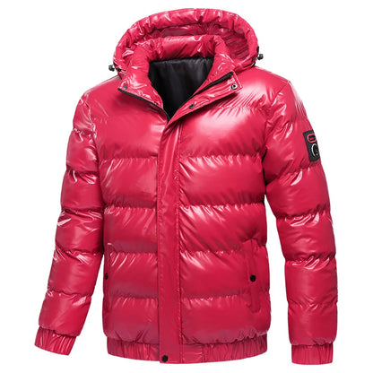 Jaqueta Masculina de Inverno Acolchoada à Prova de Frio Manga Longa Casaco Masculino Moderno Simples Cor Sólida com Capuz Removível Agasalho Masculino