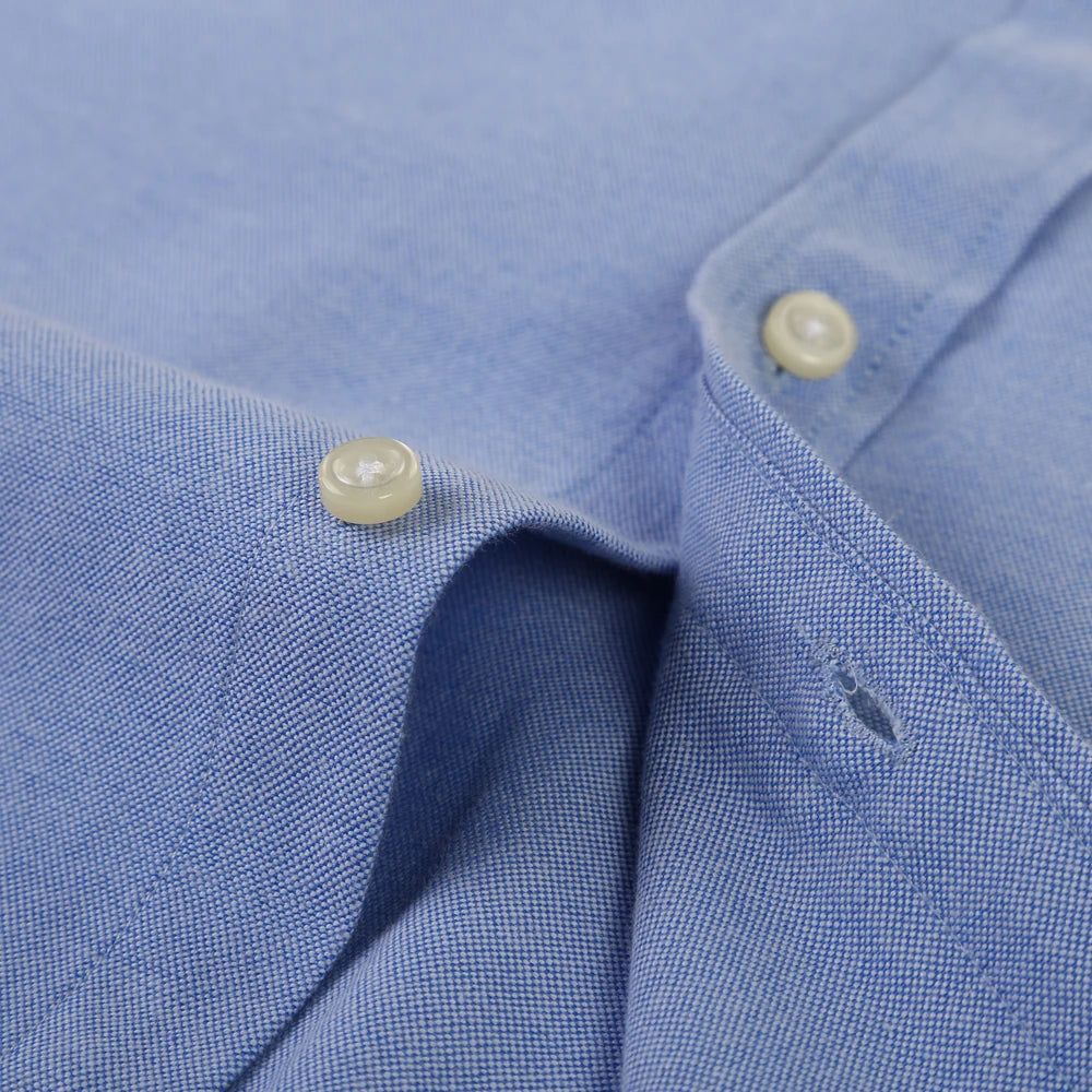 Camisa masculina de manga comprida oxford com botão no peito esquerdo confortável outono inverno ajuste regular casual versátil moda
