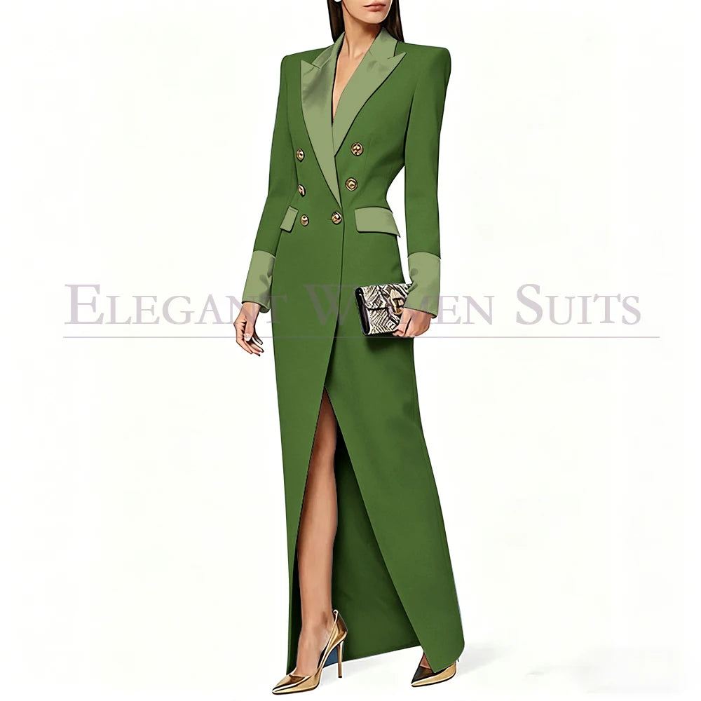 Blazer preto feminino de alta qualidade, com lapela de pico e abotoamento duplo, casaco longo da moda, peça única, luxuoso, estilo Dubai.