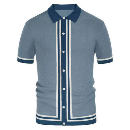 Novo verão camiseta masculina 2024 manga curta lapela listra impressão botão listra camisa polo moda pulôver topos