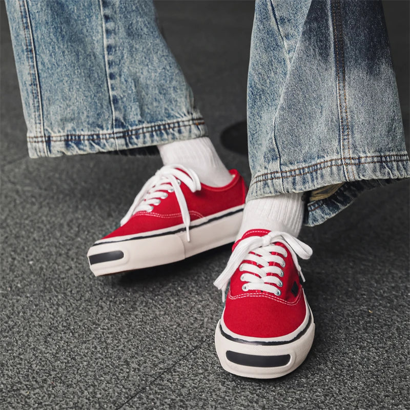 Hkdq tendência vermelho vulcanizado tênis masculino sapatos de lona baixo topo moda casual tênis masculino plataforma antiderrapante sapatos de skate
