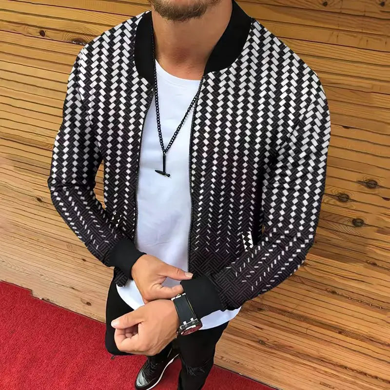 Jaqueta estampada com corte tridimensional masculina, moda casual, comércio exterior, outono e inverno , nova