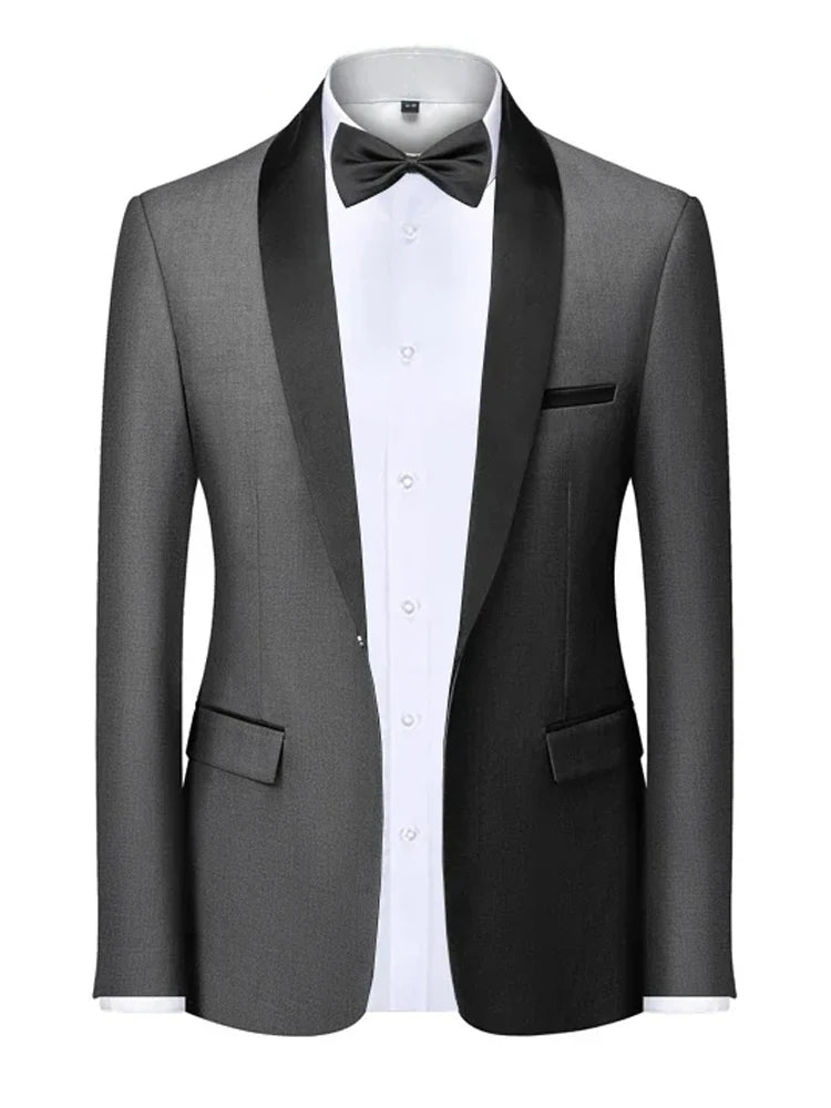 Mens Blazer Slim Fit Tuxedo Suits Jacket Shawl Collar Solid Jacket Wedding Dinner Prom One Button Blazer Jacket