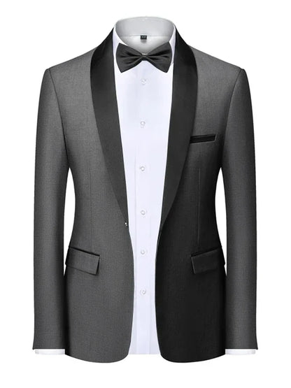 Mens Blazer Slim Fit Tuxedo Suits Jacket Shawl Collar Solid Jacket Wedding Dinner Prom One Button Blazer Jacket