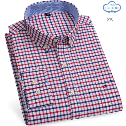 2025 camisa social masculina puro algodão oxford marca de luxo fino macio abotoado xadrez formal trabalho roupas ocidentais